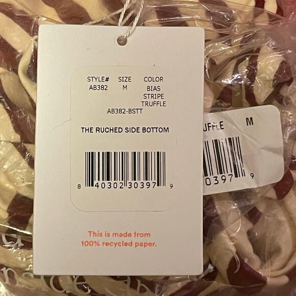 Andie Swim The Ruched Side Bikini Bottom Bias Stripe Truffle Brown Sz M - Picture 5 of 7